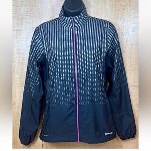 SAUCONY Women's Sparkly Gray Squares Black Full Zip-up Windbreaker Jacket, XS